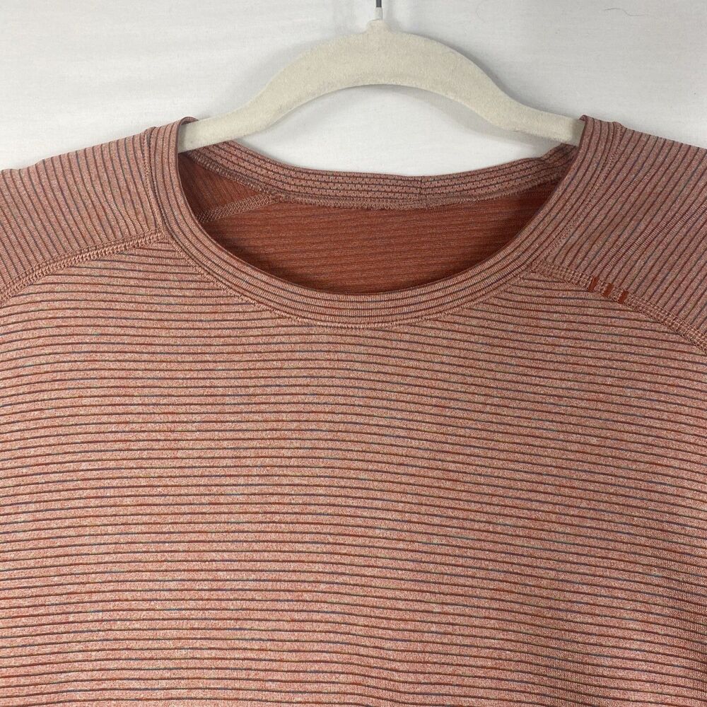 Lululemon Mens Size Large 5 Year Basic Tee Shirt Micro Stripe Orange
